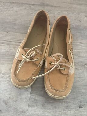 Sperry Women’s Light Brown & Cream Leather Boat Moccasins